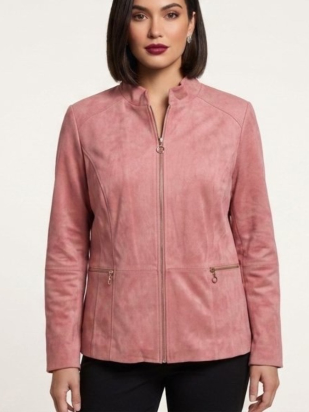 Guillaume Genuine Suede Zip Front Jacket Dusty Rose Pink 2X